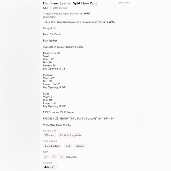 Dani Faux Leather Split Hem Pant - Picture 8 of 8